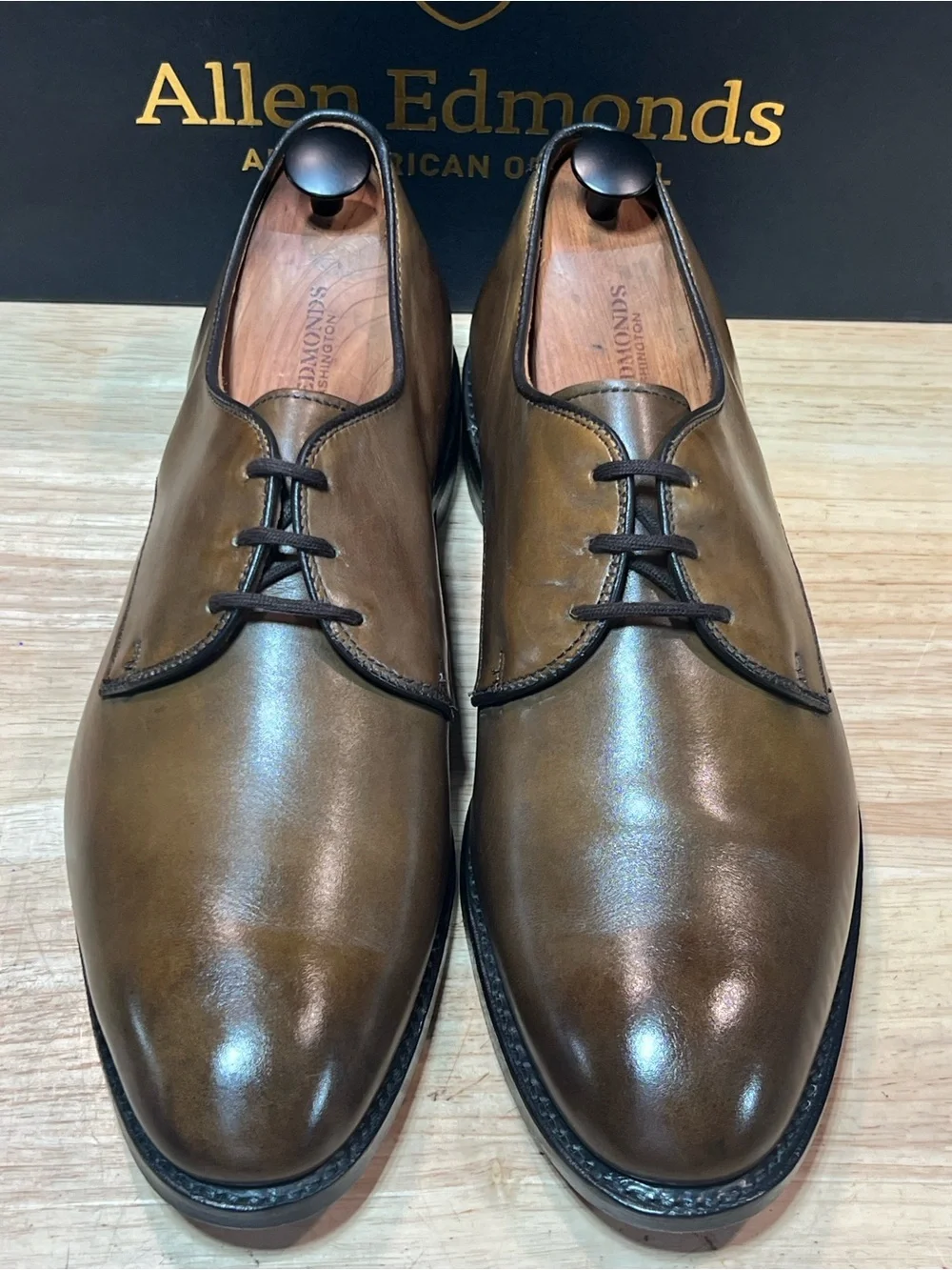 Allen Edmonds Kenilworth Men’s Tan Leather Derbies Sz 10.5E Made In USA 🇺🇸